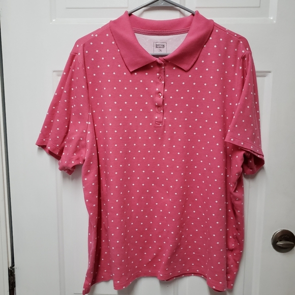 Pink White Polka Dot Polo sz 2X - Picture 1 of 3